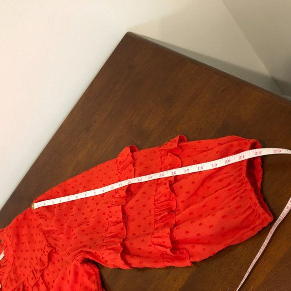 Loft Dot Textured Ruffled Long Sleeve Top Size L NWT. - Picture 13 of 16